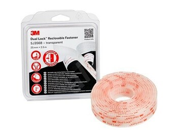 3M samolepiaci suchý zips Dual-Lock SJ356B, transparentný, 25 mm x 2,5 m v blistri